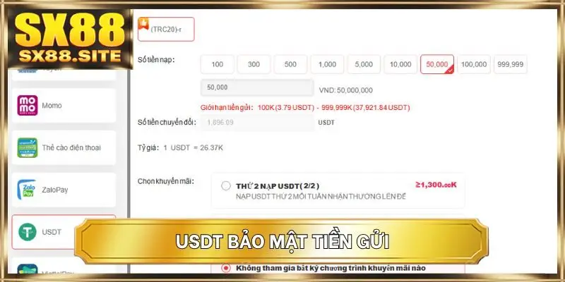 USDT bảo mật tiền gửi